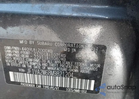 2021 Subaru Wrx Sti Limited from USA, damaged, VIN JF1VA2W68M9821204